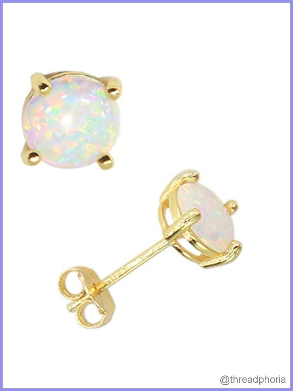 14K Yellow Gold Filled Sterling Silver Opal Stud Earrings